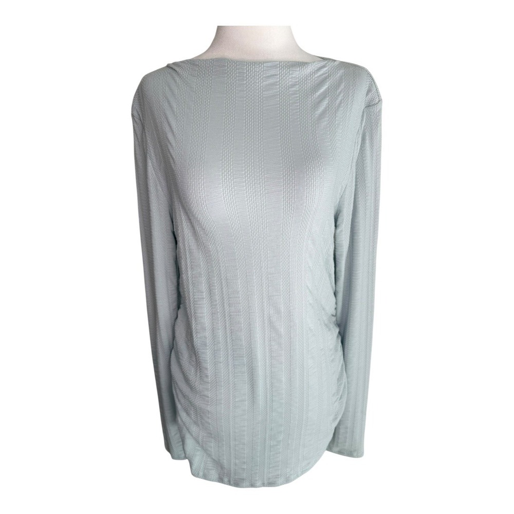 Urban Social Ruched Long Sleeve Top Textured Knit‎ Light Blue XL NWT